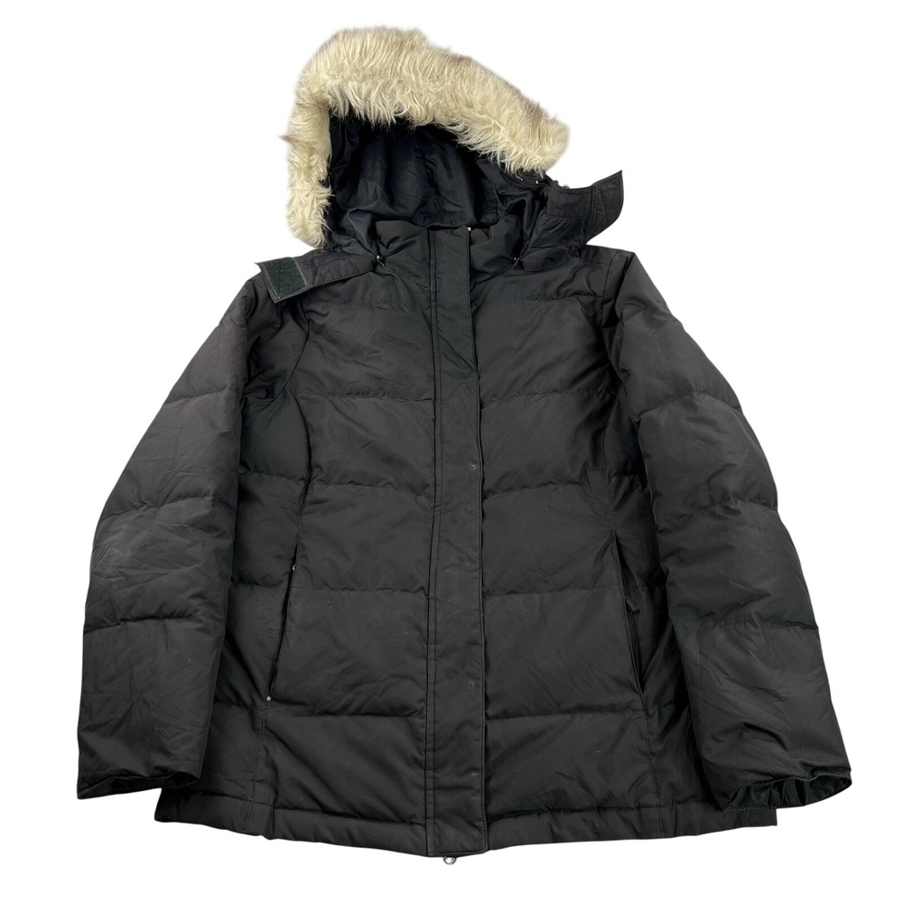 LL Bean Goose Down Parka S Reg Black Womens Faux Fur Hood Winter Puffer Coat